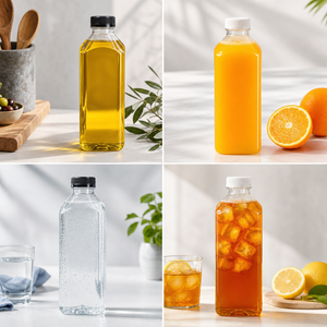 Bottiglia Quadrata Biodegradabile in PLA da 1L per Bevande, Tè, Acqua Minerale, Succhi, Champagne, Caffè con Tappo Nero o Bianco - Product Image 4