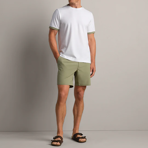 Camiseta de LICRA de algodón de verano para hombre, informal, elástica, para deportes al aire libre, trotar, patrón sólido, liso, teñido, Color en blanco, puño a juego - Product Image 6