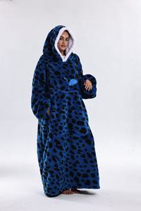 Heat Lock Sherpa Lining Bright Blue Leopard Flannel Outer Warm Hoodie Blanket Loungewear for Bedroom Nightwear - Product Image 5