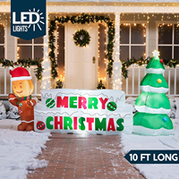 Ensemble de Noël gonflable de 10 pieds, bonhomme en pain d'épices, sapin de Noël, panneau Joyeux Noël, lumière LED, ornement de Noël pour décoration extérieure