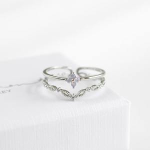 Bague empilable réglable en laiton plaqué or avec fleur <span class=keywords><strong>d</strong></span>élicate et pierres précieuses roses et bleues, pour femme, bijou ajustable, cadeau - Product Image 2