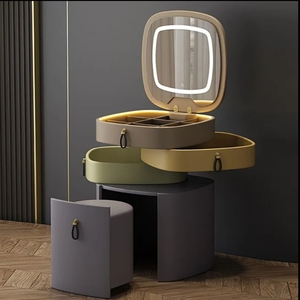 Table de toilette moderne et simple pour chambre à coucher, avec rangement en bois, charge <span class=keywords><strong>sans</strong></span> <span class=keywords><strong>fil</strong></span> et éclairage intégré - Product Image 3