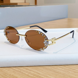 <b>Rhinestone</b> Embellished Frameless <b>Sunglasses</b> For Women UV400 Protection PC Lens Type 3 Sunshades - Product Image 3