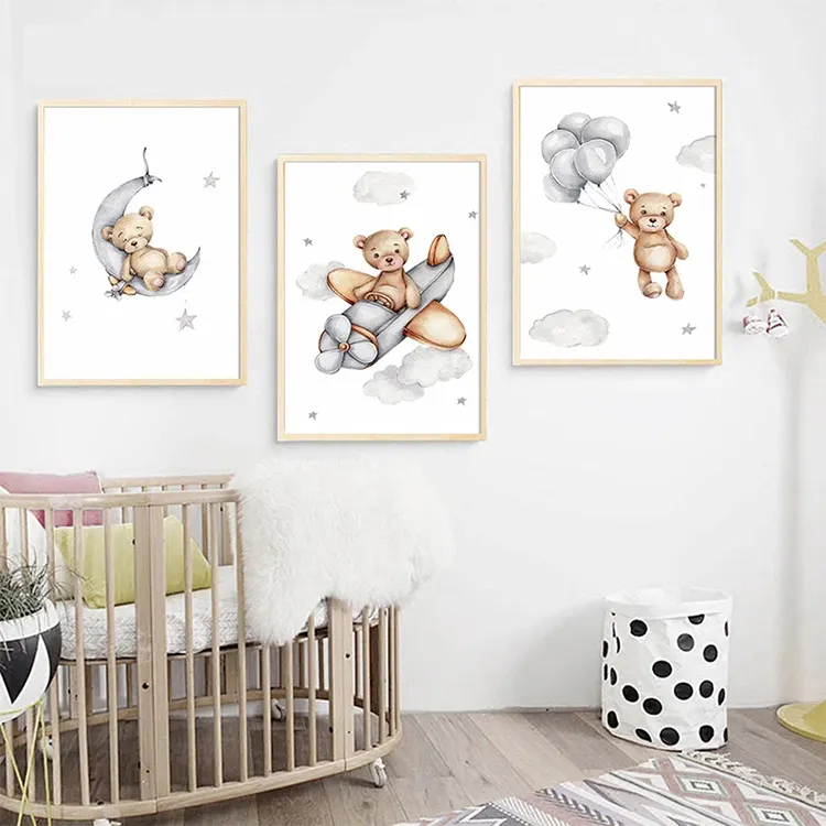 Nordic Kid Baby Bedroom Decoration Bear Moon Balloon Animal Canvas Painting Nursery Child Poster Picture Print Cartoon Wall Art