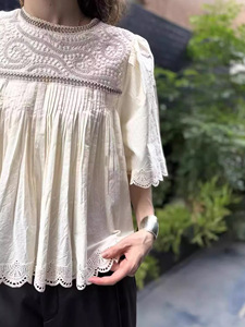 เสื้อเบลาส์ทรงตุ๊กตา แขนพอง แต่งลายดอกไม้ฉลุลายสไตล์วินเทจฝรั่งเศส คอทรงกลม ผ้าถัก เหมาะสำหรับงานปาร์ตี้ฤดูร้อน - Product Image 4
