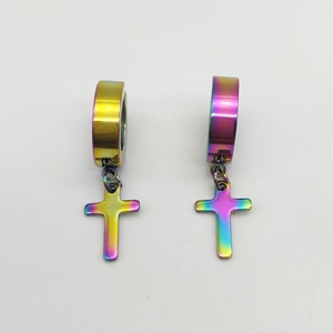 <b>Cross</b> Pendant Clip-on <b>Earrings</b> Zinc Alloy Geometric Design for Street Style Hip-hop Students Guangdong Made - Product Image 3