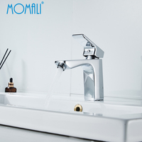 Grifo de Lavabo Contemporáneo Momali de Latón con Cartucho Cerámico, Monomando de Agua Fría y Caliente para Montaje en Encimera