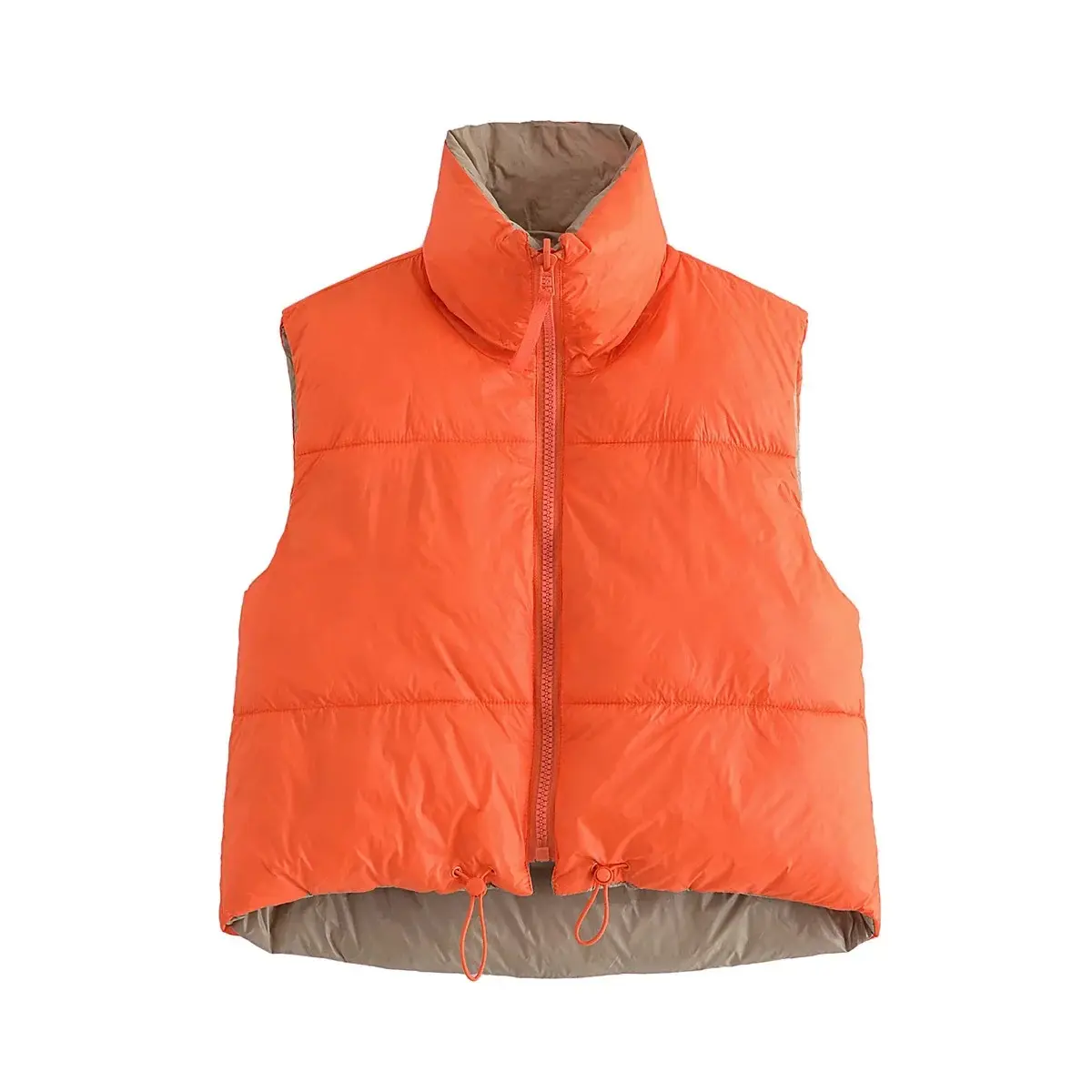 2022 Fall Winter Reversible Sleeveless Zip Up Vest Fashion Cropped Cotton-padded Stand Collar Candy Color Warm Cotton Vest