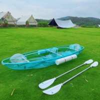 Kayak transparent rouge cyan 3m, bateau transparent comme du cristal, canoë à fond de verre pour complexe hôtelier