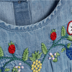 2025 vestidos de bebé lindo vestido de mezclilla con estampado Floral para niñas cuello redondo Casual <span class=keywords><strong>Bagel</strong></span> corto para ropa de verano para niños falda de niñas - Product Image 4