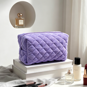 Pochette de maquillage matelassée en microfibre, trousse de toilette zippée, organiseur de beauté, trousse de voyage - Product Image 6
