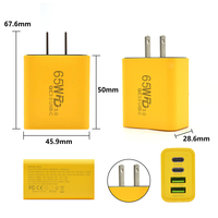 Adaptor seluler portabel mendukung 65W, aksesori pengisian cepat Multiport Usb kuning Tipe C colokan pengisi daya dinding