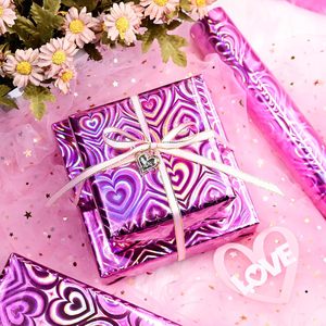 <b>Pink</b> Holographic Heart Wrapping Paper Mini Roll Double Side Metallized 46.8 Sq Ft Valentine's Day Gift <b>Wrap</b> - Product Image 2