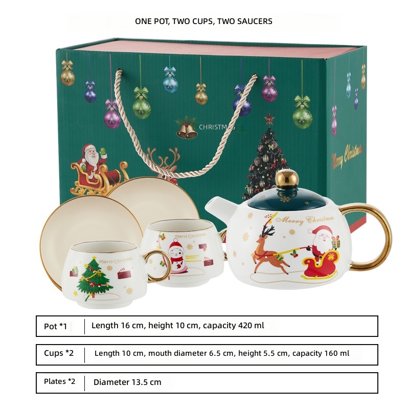 White and green, one pot, two cups, two plates, gilded version