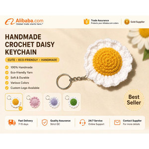 Handmade Daisy Bag Pendant Hanging Sweet Flower Crochet Keychain Eco-Friendly Yarn Cute Round Shape Crochet Flower <b>Key</b> <b>Ring</b> - Product Image 6