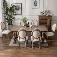 Table à manger rectangulaire rustique en bois massif style américain, chêne vieilli vintage français, 8 places, pour mariage, photos et mobilier de maison