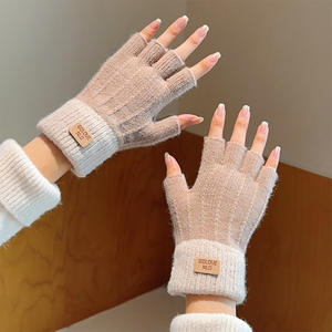 Gants d'hiver sans doigts pour hommes Demi-doigt Office Knitted Thick Wool Warm Label Thick Elastic Outdoor Driving Gloves - Product Image 3