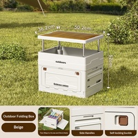 Boîte de rangement pliable en plastique pour extérieur, table-banc-chaise multifonctionnelle pour voiture et camping, organisateur portable tout-en-un avec roues