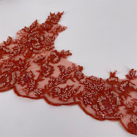 Garniture en dentelle brodée colorée de 23.5cm de large personnalisée, accessoires de vêtement en tissu de mariage perlé