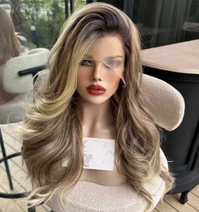 Rambut Vietnam Remy dengan Highlight Pirang Abu-abu Tebal 200% Density, Gelombang Longgar, Kutikula Tersusun Rapi, Lace Front Kecil Transparan HD - Product Image 1