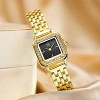 Montre-bracelet pour femme élégante et minimaliste, boîtier carré étanche, bracelet fin en acier inoxydable, lunette sertie de diamants, montre à quartz pour femme