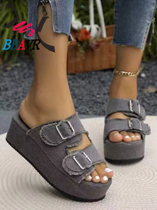 Sandalias de Playa Modelo 2026, Sandalias de Mujer de Piel Sintética con Punta Redonda, Antideslizantes, con Plataforma y Hebilla - Product Image 5