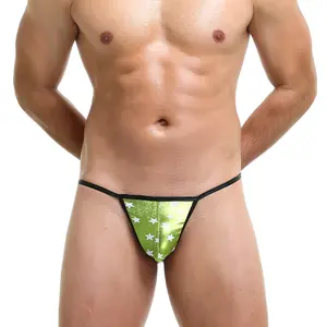 2023 news men g-string Imitation leather print shawl u-shaped star bright thong faux leather T-shaped shorts underwear gay sexy