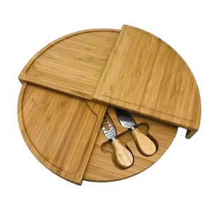 Planche à découper ronde en bambou rotative avec sections divisées pour servir le fromage et les fruits, design en bois massif - Product Image 3