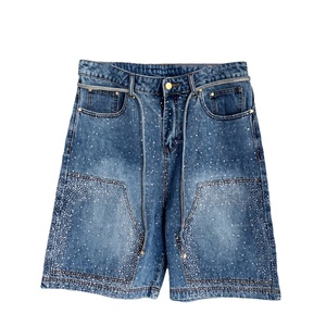 High Quality 100% Cotton Sparkling Jeans <b>Hip</b> Hop Streetwear Y2K Washed low price shorts Men's fashion Rhinestone Denim Shorts - Product Image 1