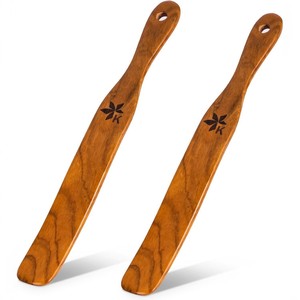 Spatule batteur à œufs en bois, lot de 2 ustensiles de cuisine légers pour mélanger les desserts et les salades - Product Image 1