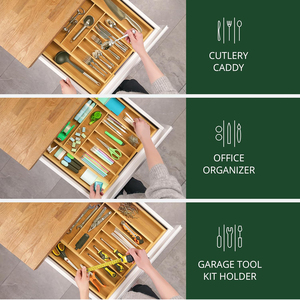 Nuovo vassoio <span class=keywords><strong>posate</strong></span> flessibile di bambù <span class=keywords><strong>cassetto</strong></span> Organizer argenteria Organizer utensile per uso cucina - Product Image 5