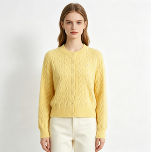 Blue Cable Knit <b>Cardigan</b> <b>Sweater</b> Round Neck Long Sleeve Button Front Women Knitwear for Autumn - Product Image 2