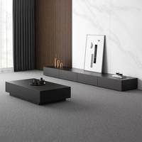 Ensemble Meuble TV et Table Basse en Bois Massif Noir, Style Nordique Minimaliste Moderne, Luxe Léger, avec Rangement, Écologique, pour Salon, Centre Commercial et Ferme