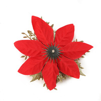 Bunga Poinsettia Buatan Natal Berlapis Bubuk Emas Hiasan Puncak Pohon Kerajinan DIY Aksesoris Bunga Plastik