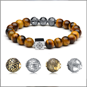 Aceworks Natural <b>Bead</b> for <b>Man</b> Tiger Eye <b>Bracelet</b> Wholesale Stone <b>Bracelet</b> Custom Laser Engraved Logo Silver <b>Beads</b> - Product Image 1