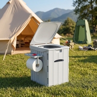 Toilette de camping pliable portable et légère 38L en plastique robuste avec porte-papier détachable et étagère pour téléphone, montage facile 12