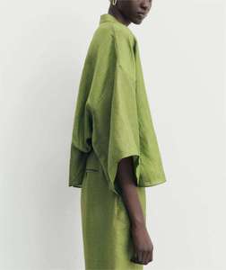 Wholesale <strong>Women</strong> Summer <strong>Blouse</strong> Bow Embellished <strong>Linen</strong> Kimono Style <strong>Blouse</strong> Wide Sleeves V-neck <strong>Linen</strong> <strong>Blouse</strong> - Product Image 3