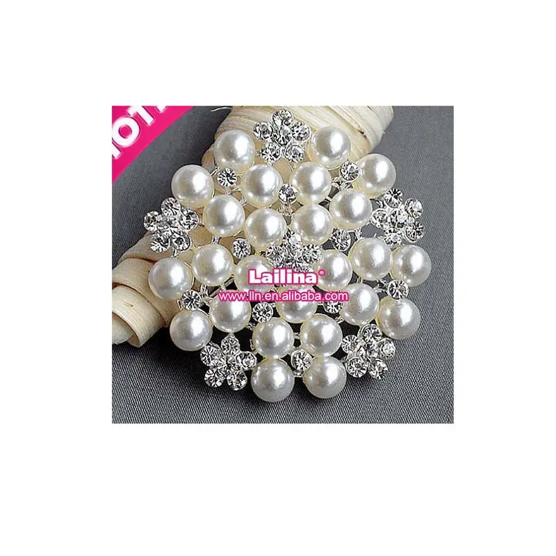 Al por mayor de la boda ramo de la joyería adornos de perlas broche 50mm de diamantes de imitación broche de perlas para la invitación de boda