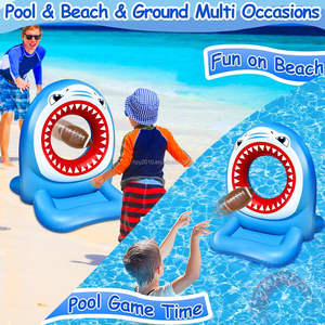 Shark Pool Toys Flying Disc Target Toss Juegos de piscina Set Inflable Football Hoop Ring Toss para niños - Product Image 6