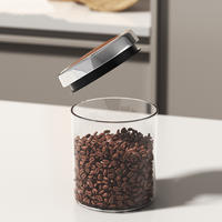 Pot de conservation en verre transparent avec couvercle ABS à motif bois pour aliments secs, épices, grains de café, organisateur de cuisine domestique, OEM