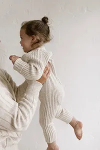 2024 New Design Fashion Toddler Newborn Spring Striped Plain Long Sleeve Organic Cotton Baby Knit Onesies