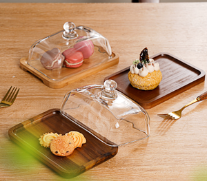 Bandejas de Madera de Acacia Estilo Ecológico con Tapas de Vidrio para Exhibición de Mantequilla, Queso, Pasteles y Postres, Bodas, Fiestas - Vajilla de Madera al por Mayor - Product Image 3
