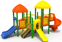 Structure de jeu commerciale combinée avec toboggan, barrière de sécurité et plateforme – Grands toboggans extérieurs pour parcs, maternelles et communautés