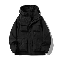 Blouson Bomber Rétro à Capuche Coupe Oversize Décontracté Multiples Poches Fermeture Éclair Fourniture ODM pour l'Automne