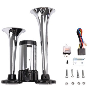 FARBIN klaxon d'air pour camion, klaxon de Train pour voiture klaxon de camion avec compresseur 12v cornes d'air fort double trompette Chrome - Product Image 1