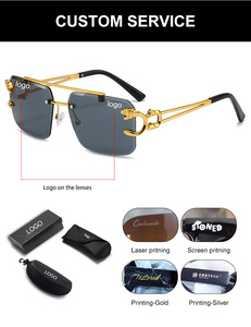 Wholesale Vintage Leopard Head Double Bridge <b>Sunglasses</b> for Women Men Custom Logo Stylish Rimless Fashion Sun Green Blue Metal - Product Image 3