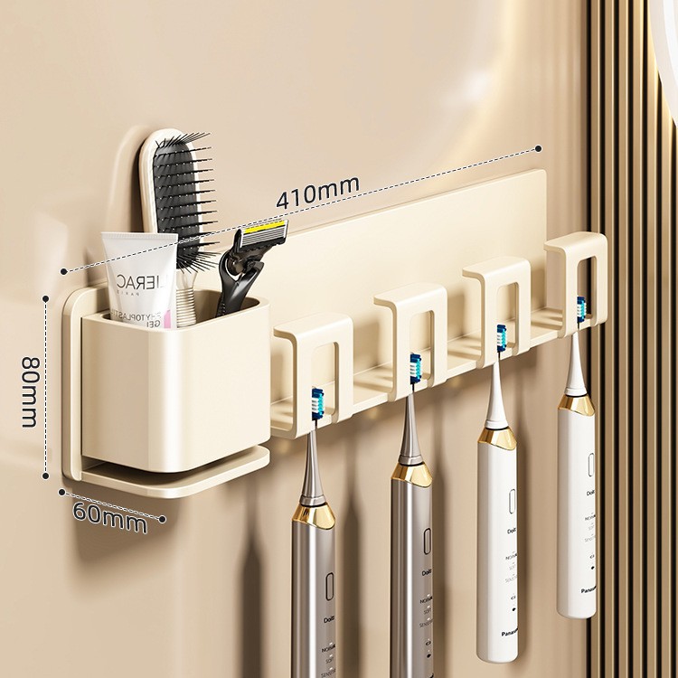 Soporte para cepillos de dientes de cuatro puertos - Blanco hueso