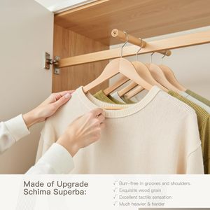 Paquete de 90 Perchas de Madera Resistentes, Perchas de Madera Maciza para Ropa con Barra para Pantalones, Gancho Giratorio de 360 Grados, Diseño Delgado y Duradero, con Logotipo - Product Image 5