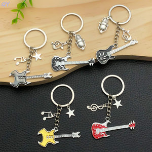 QY Zinc Alloy Guitar Keychain Metal <b>Key</b> <b>Ring</b> Enamel <b>Bag</b> Charm Music Pendant Promotional Gift - Product Image 3