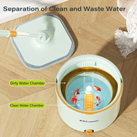 Ensemble de serpillères Homettler, écologique, durable, avec manche télescopique, serpillère rotative, double compartiment, 2 têtes de serpillère, eau sale, eau propre